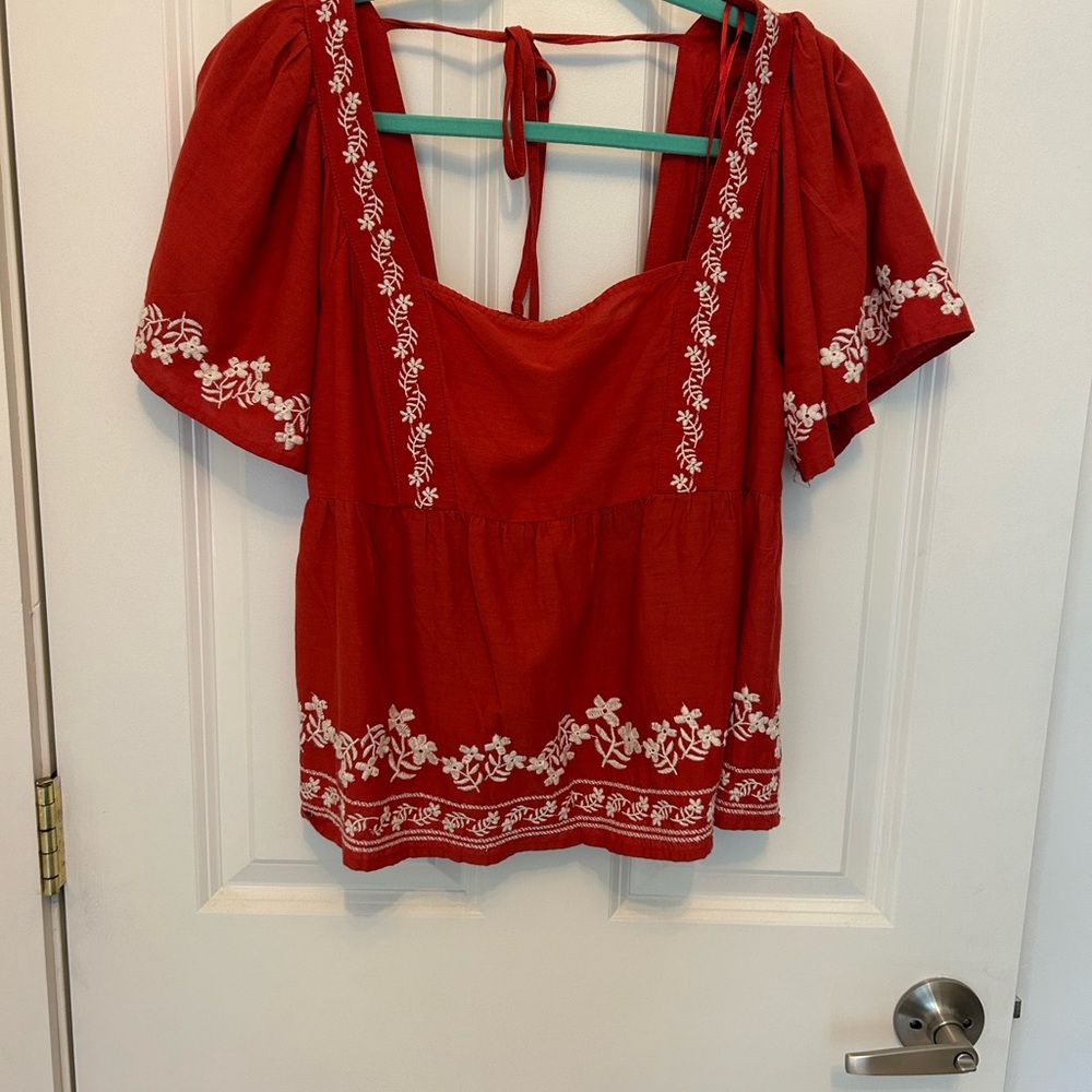 Old Navy Red Embroidered Peasant Blouse
